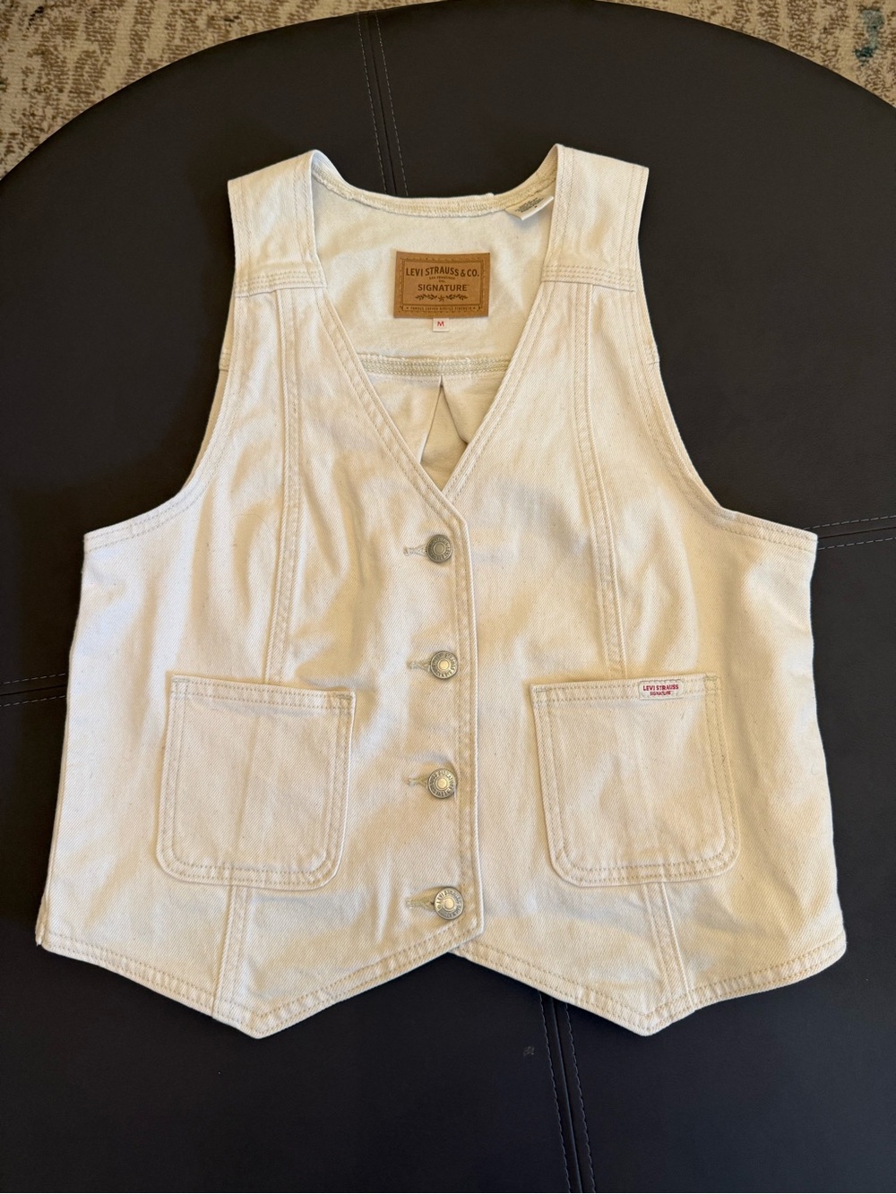 Levi Strauss Signature Denim Vest M Button Front Utility Western Cottagecore